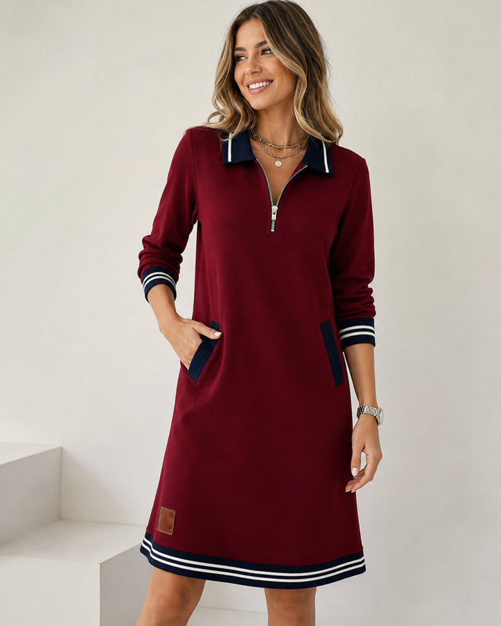 Elina™ | Belly-Covering Polo Dress with Zipper