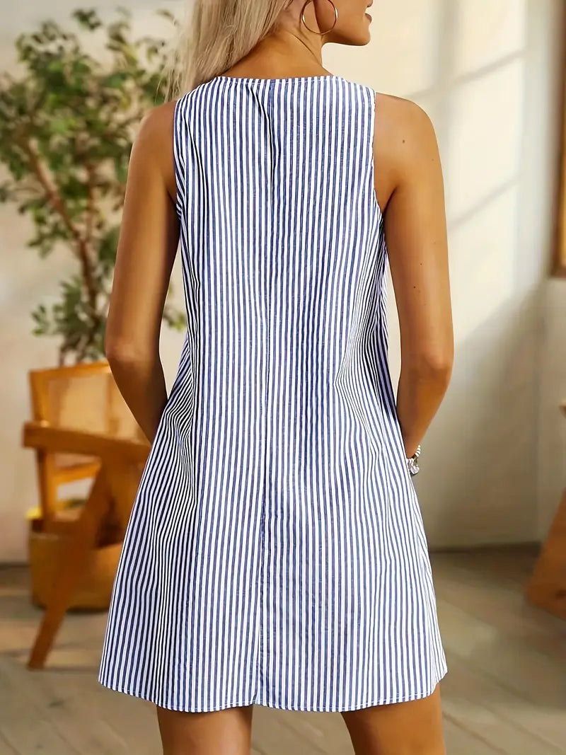AuréLie Light Striped Short Dress, view 5 - Elena Harper