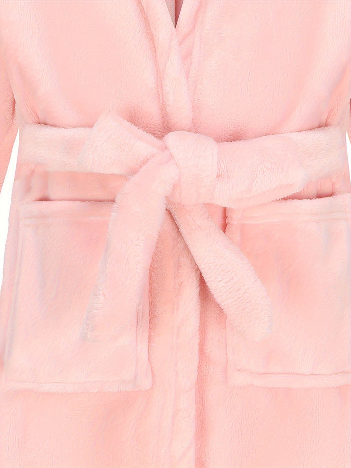 Girls' Soft Fleece Hooded Bathrobe Cozy & Comfortable Fit, view 5 - Elena Harper