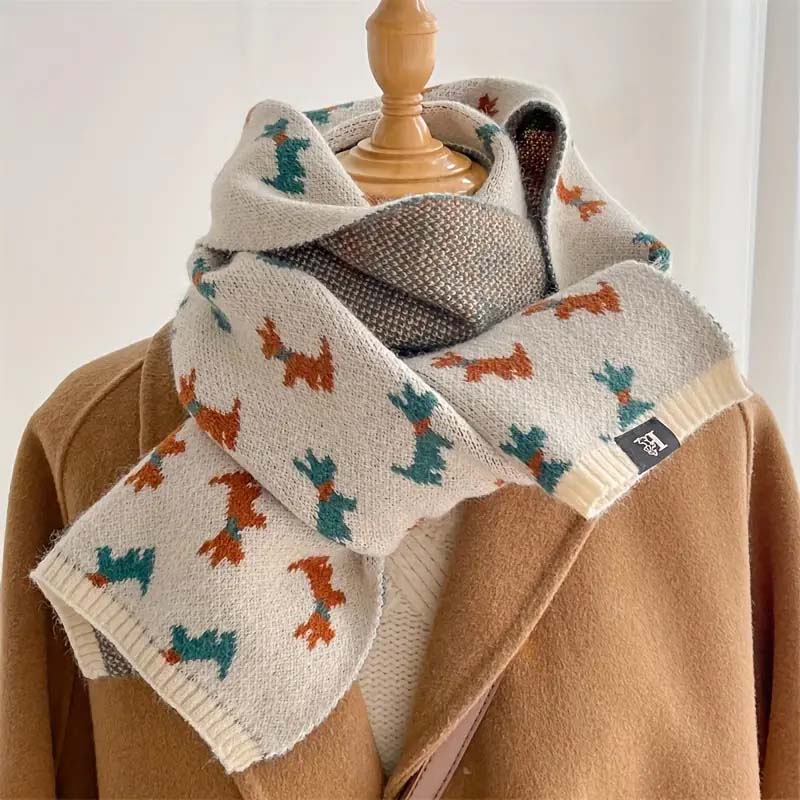 Knitted Scarf with Puppy Pattern