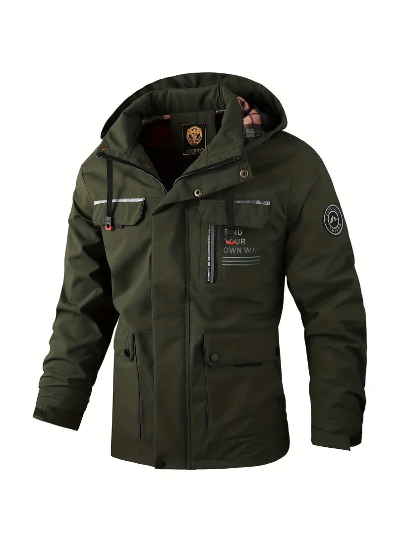 Men's Waterproof Winter Jacket with Hood and Lined Interior