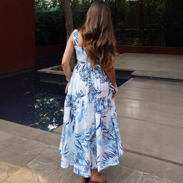 Women's Summer Long Dress with All-Over Print and Thin Straps
