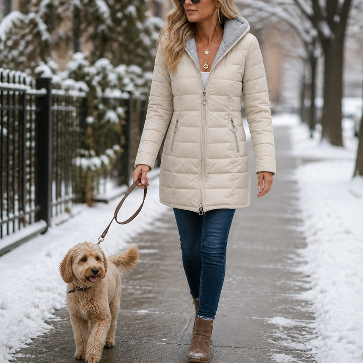 Fiona | Long Puffer Jacket with Hood and Cozy Plush Lining