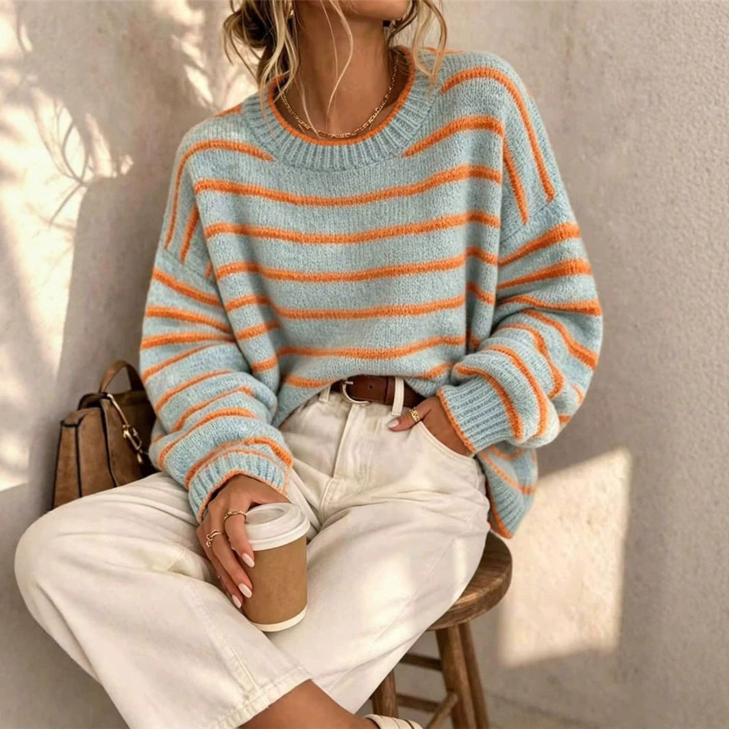 Women's Round Neck Knit Sweater - Casual and Comfortable
