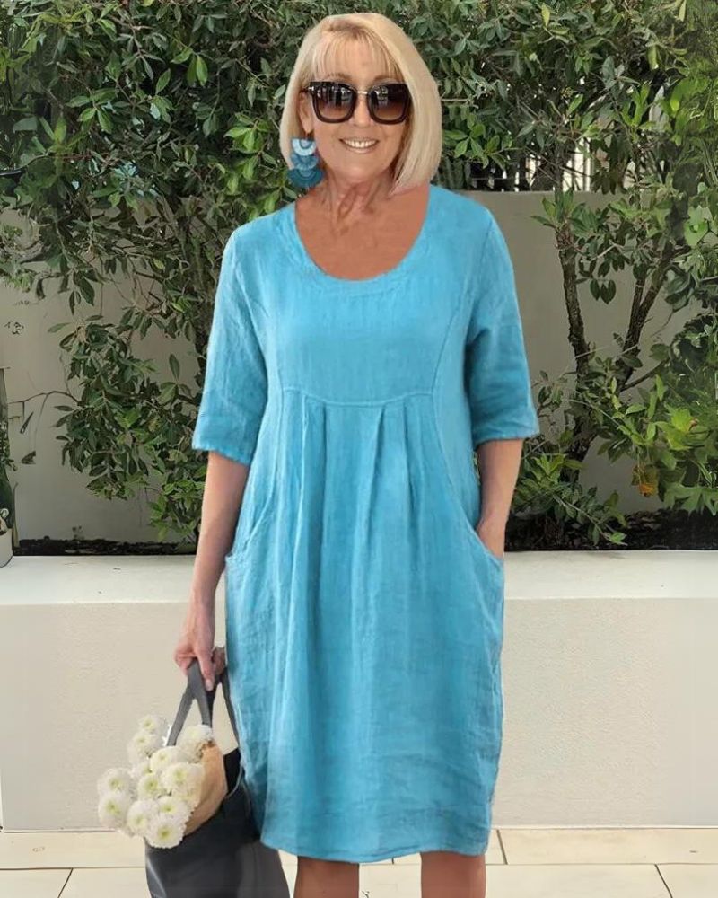 Elara Comfortable Dress with Pockets, view 3 - Elena Harper