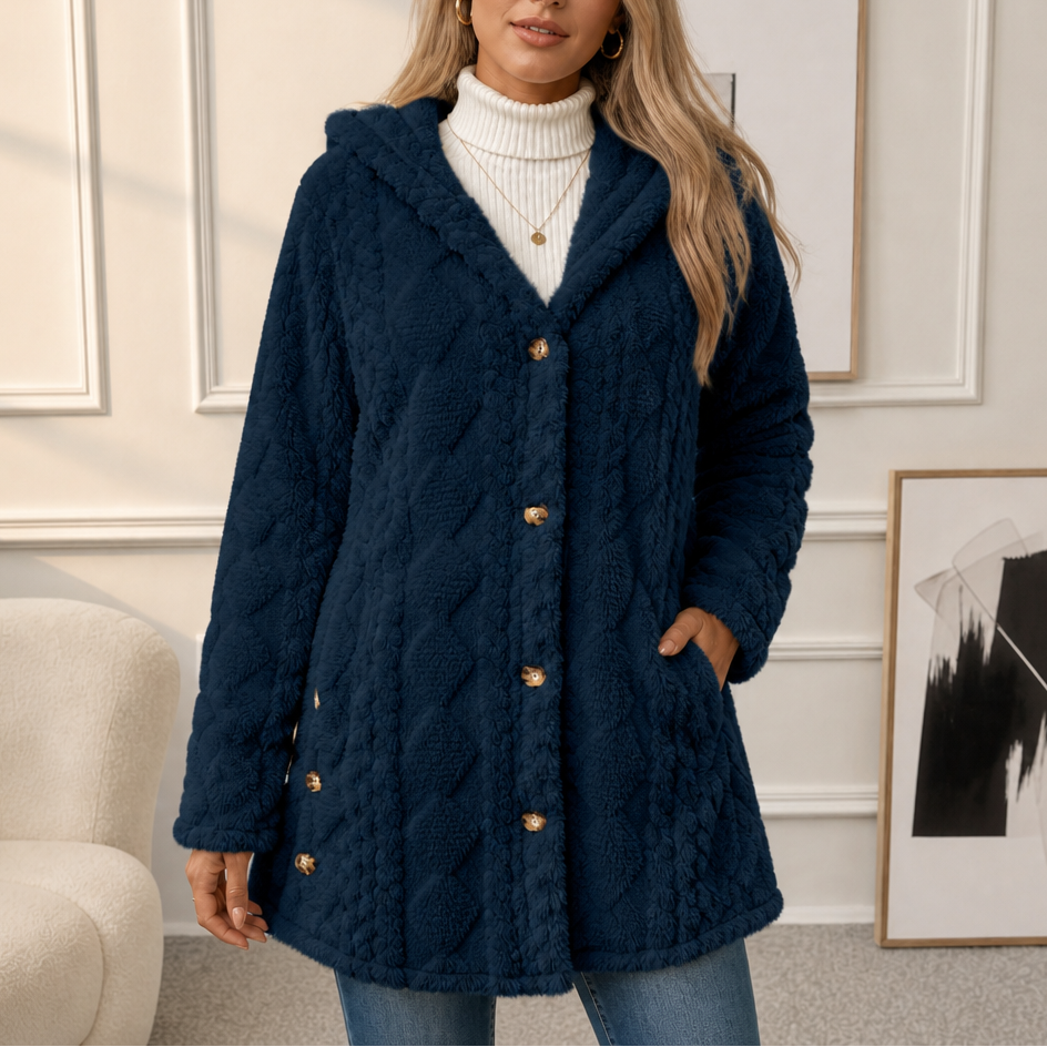 Amelia Plush Sherpa Jacket with Elegant Diamond Pattern, view 5 - Elena Harper