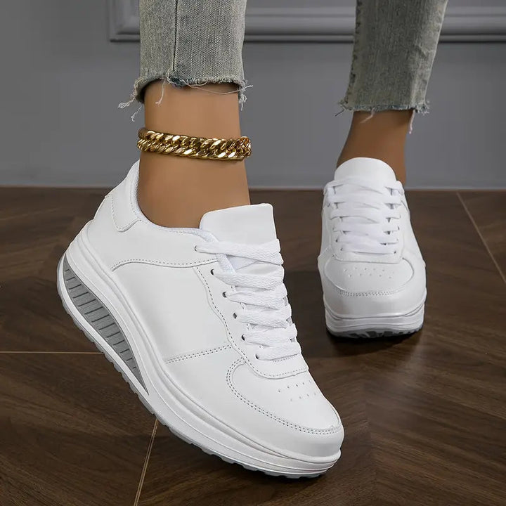 Women’s Sneakers with Wedge Sole, Synthetic Leather, Minimalist Laces