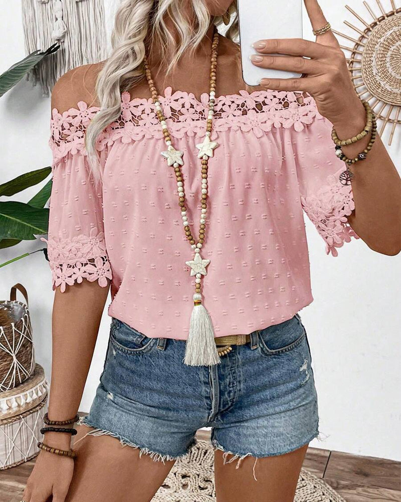 One-Shoulder Blouse with Lace and 3D Flower