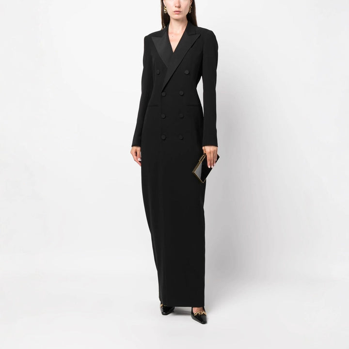 Women's Double-Breasted Blazer Maxi Dress - Elegant Floor-Length Style