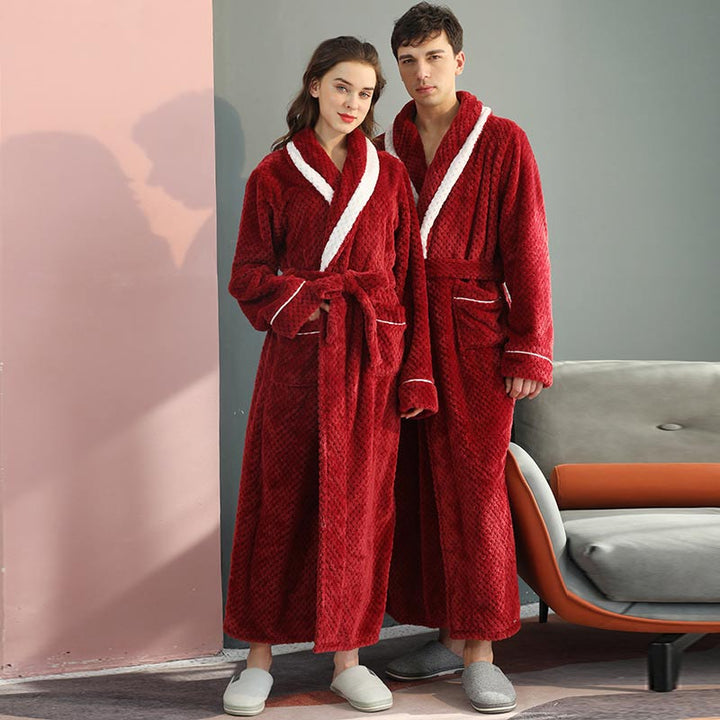 Thick Fleece Warm Unisex Bathrobe Soft and Plush Robe with Belt and Pockets, Winter Pajamas for Men and Women, view 2 - Elena Harper