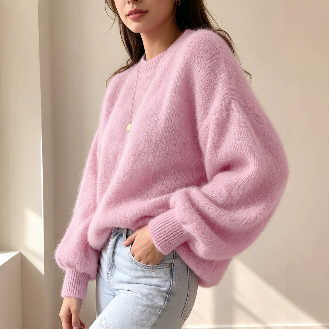 Women's Oversized Round Neck Sweater - Soft and Comfortable