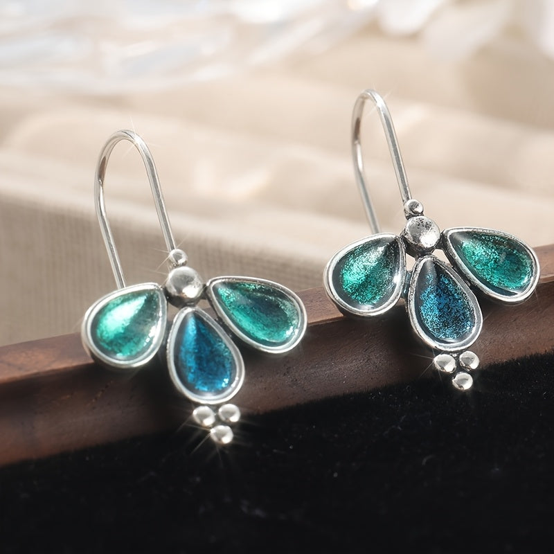 Artisan Teal Glass Floral Drop Earrings - Elena Harper