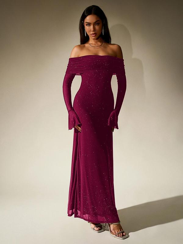 DARCIE Off Shoulder Ruched Sequin Bodycon Evening Gown - Elena Harper