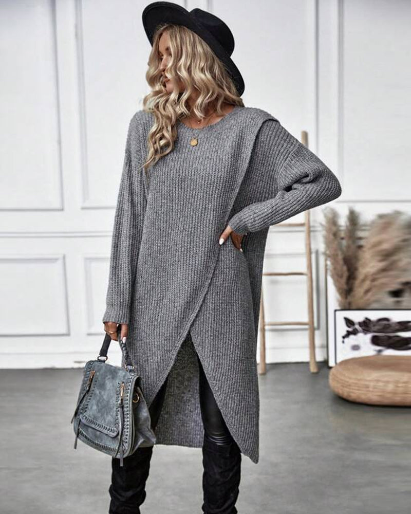 Stylish Solid Color Sweater Dress Lina, view 3 - Elena Harper