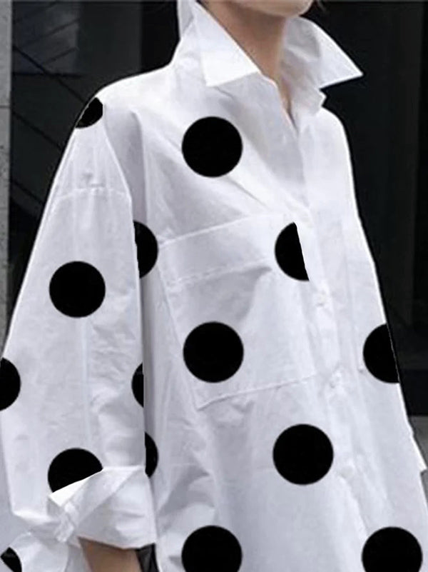 Joline Loose-Fitting Polka Dot Blouse with Button Placket, view 3 - Elena Harper