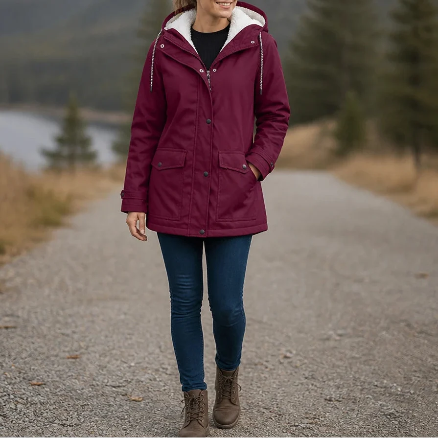 Mandy Warm and Stylish Fleece Winter Jacket with Hood, view 9 - Elena Harper