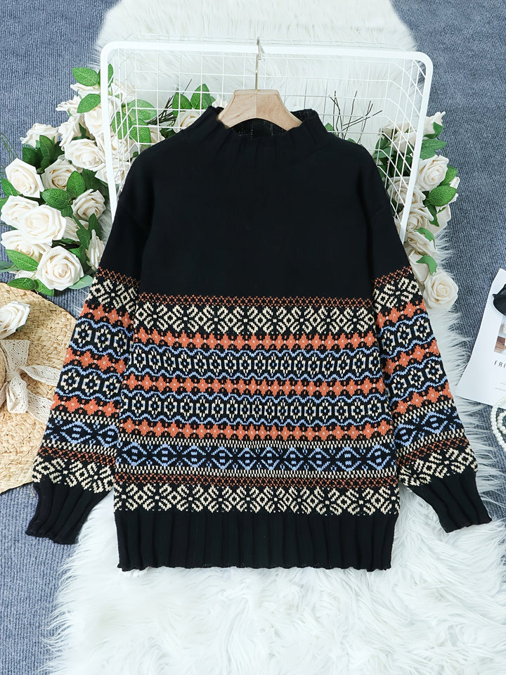 Thea Vintage Jacquard Loose-Fit Sweater, view 9 - Elena Harper