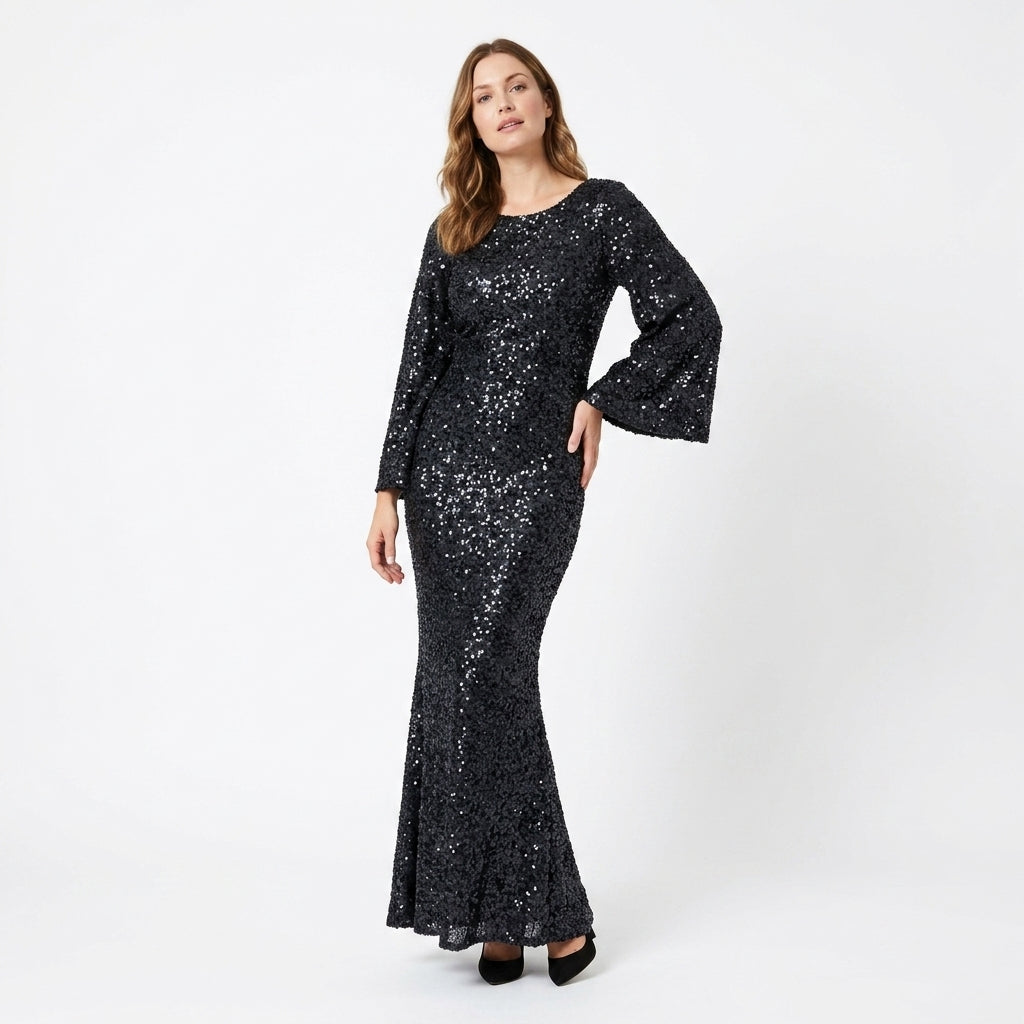Black Sequin Mermaid Maxi Dress