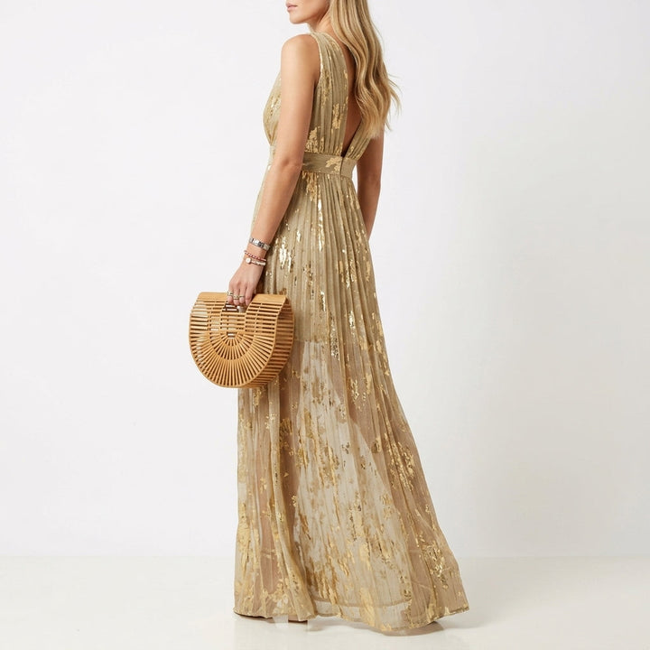 Yellow Sequin Maxi Dress Wedding Guest Evening Outfit