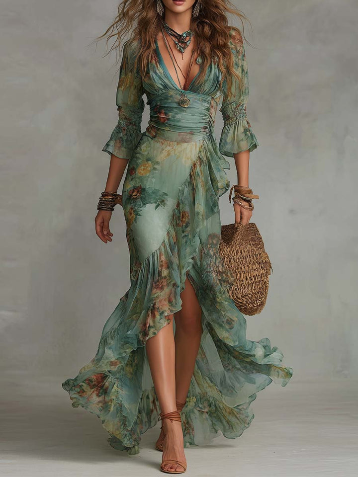 Alma | Long Dress with Romantic Floral Print