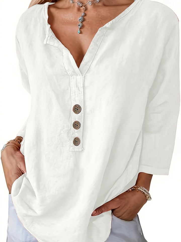 Harper™ - Relaxed V-Neck Blouse with Buttons