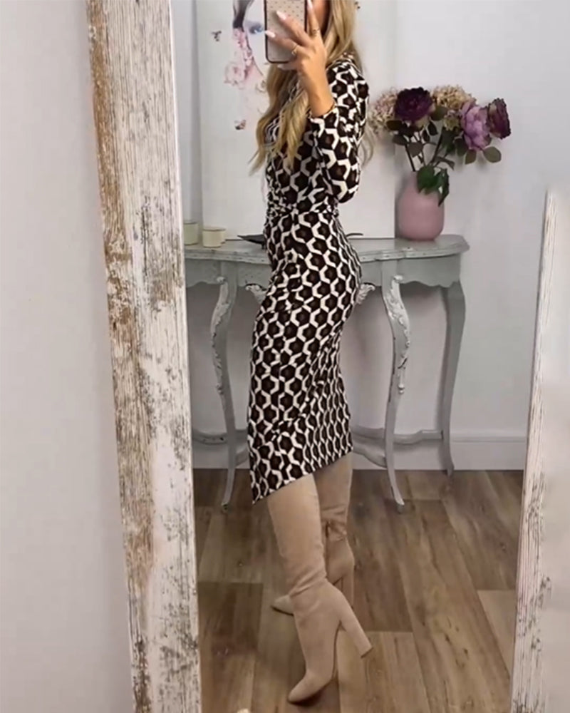 Dress with a Slit and Fish Scale Print