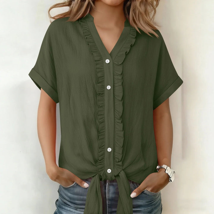 Women's Cotton Buttoned V-Neck Blouse Fluid Cut Summer