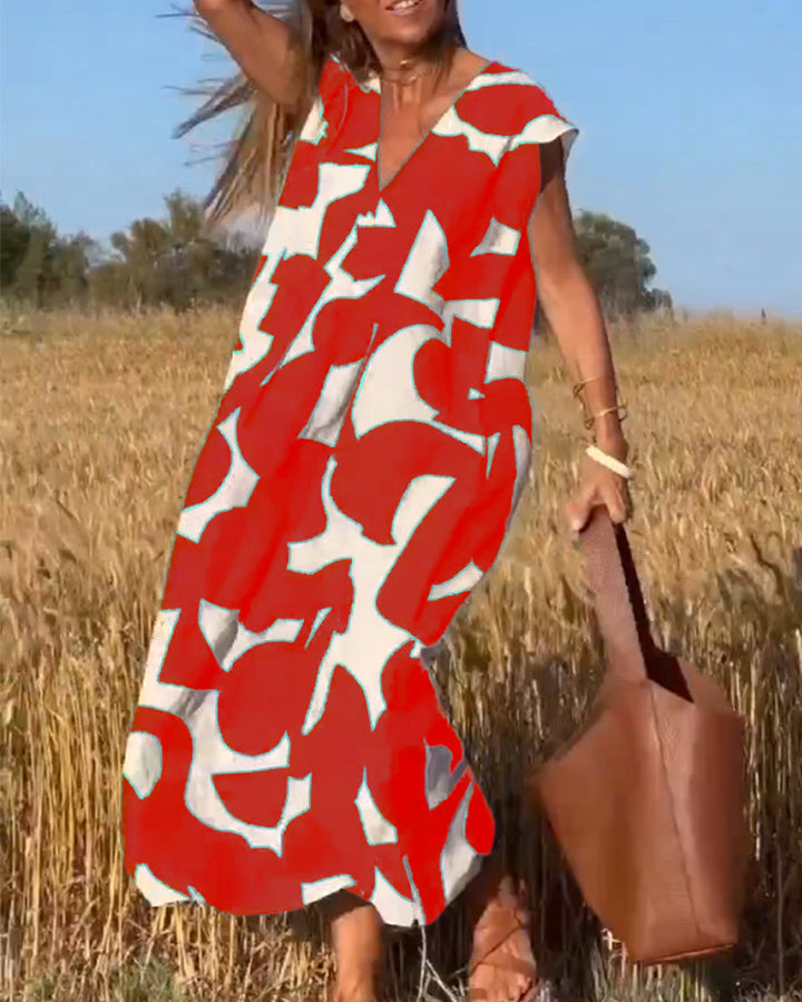 Sophie - V-neck Printed Maxi Dress