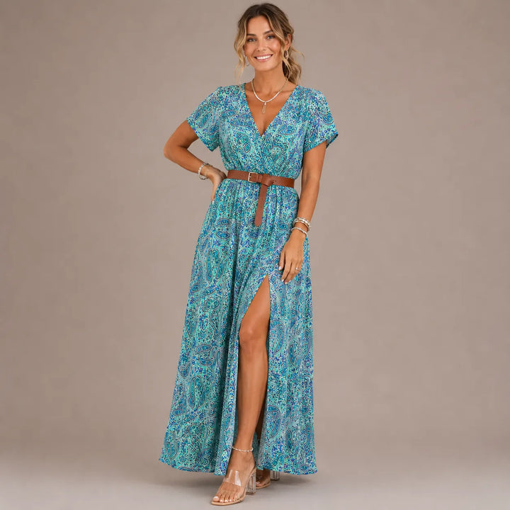 Golissa Boho Maxi Dress with V-Neck and Floral Print, view 6 - Elena Harper