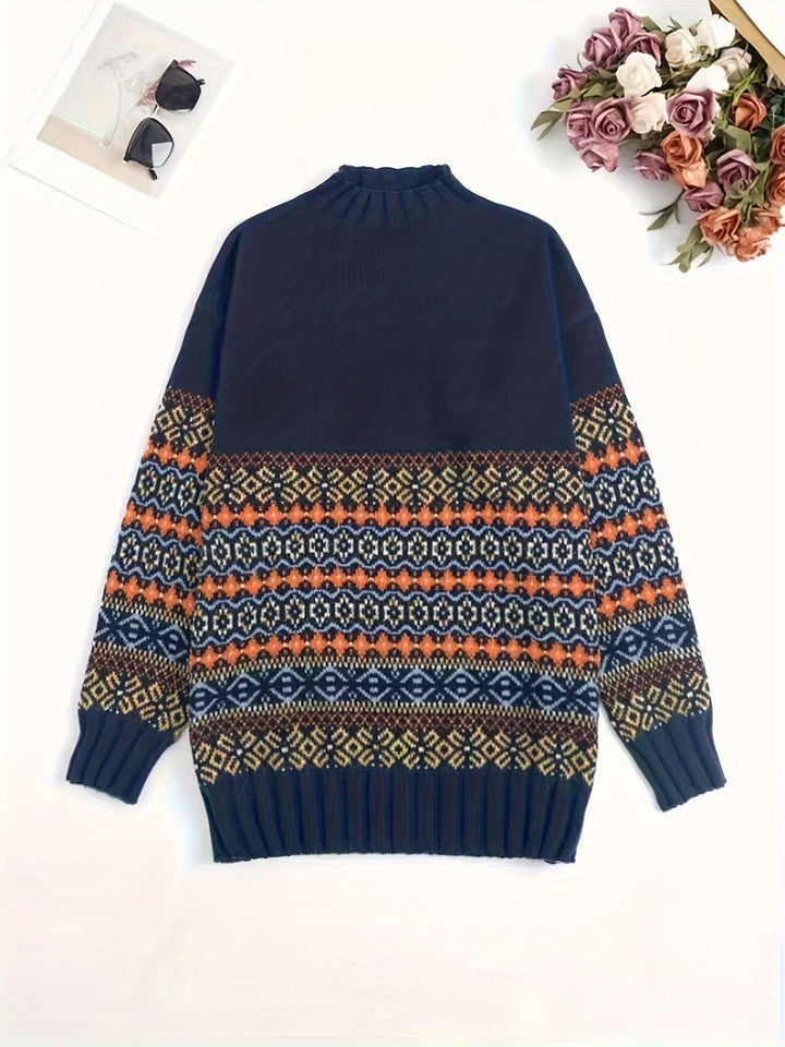 Thea Vintage Jacquard Loose-Fit Sweater, view 3 - Elena Harper