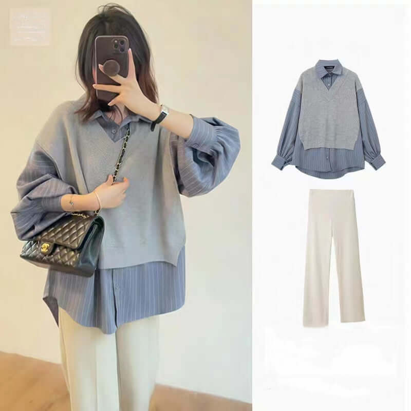 Women's Loose Midi Top & Wide Leg Pants Set, view 3 - Elena Harper