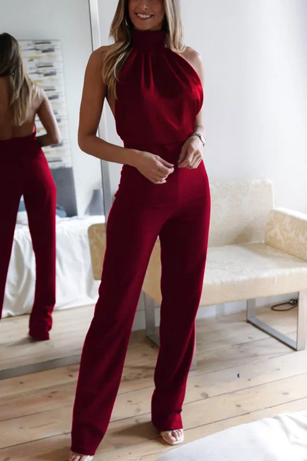 Yuki Thriving All Night Satin Halter Neck Jumpsuit, view 10 - Elena Harper