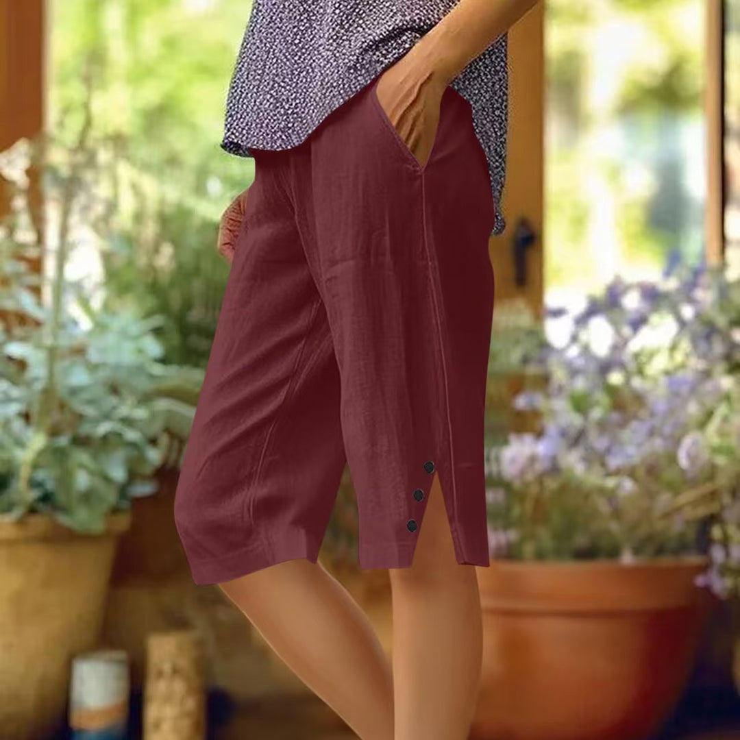 Solid Color Women's Capri Pants with Side Pockets