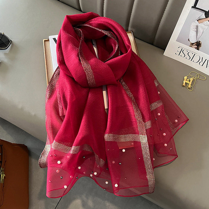 Elegant Scarf Decorated with Pearls