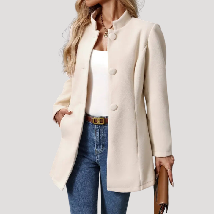 Women's Buttoned Coat with High Collar