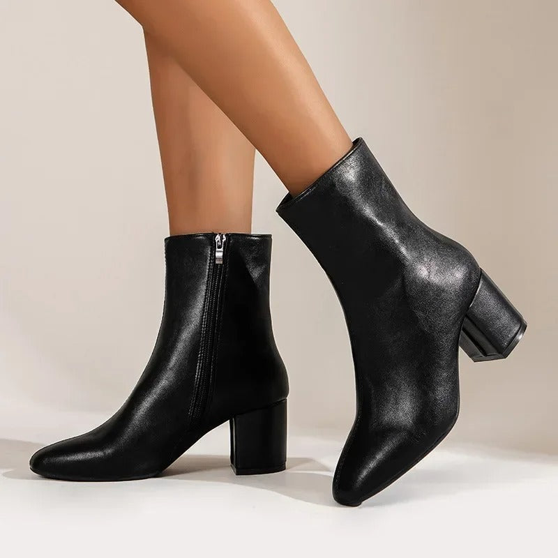 Women's Ankle Boots Minimalist Stable Heel with Zipper