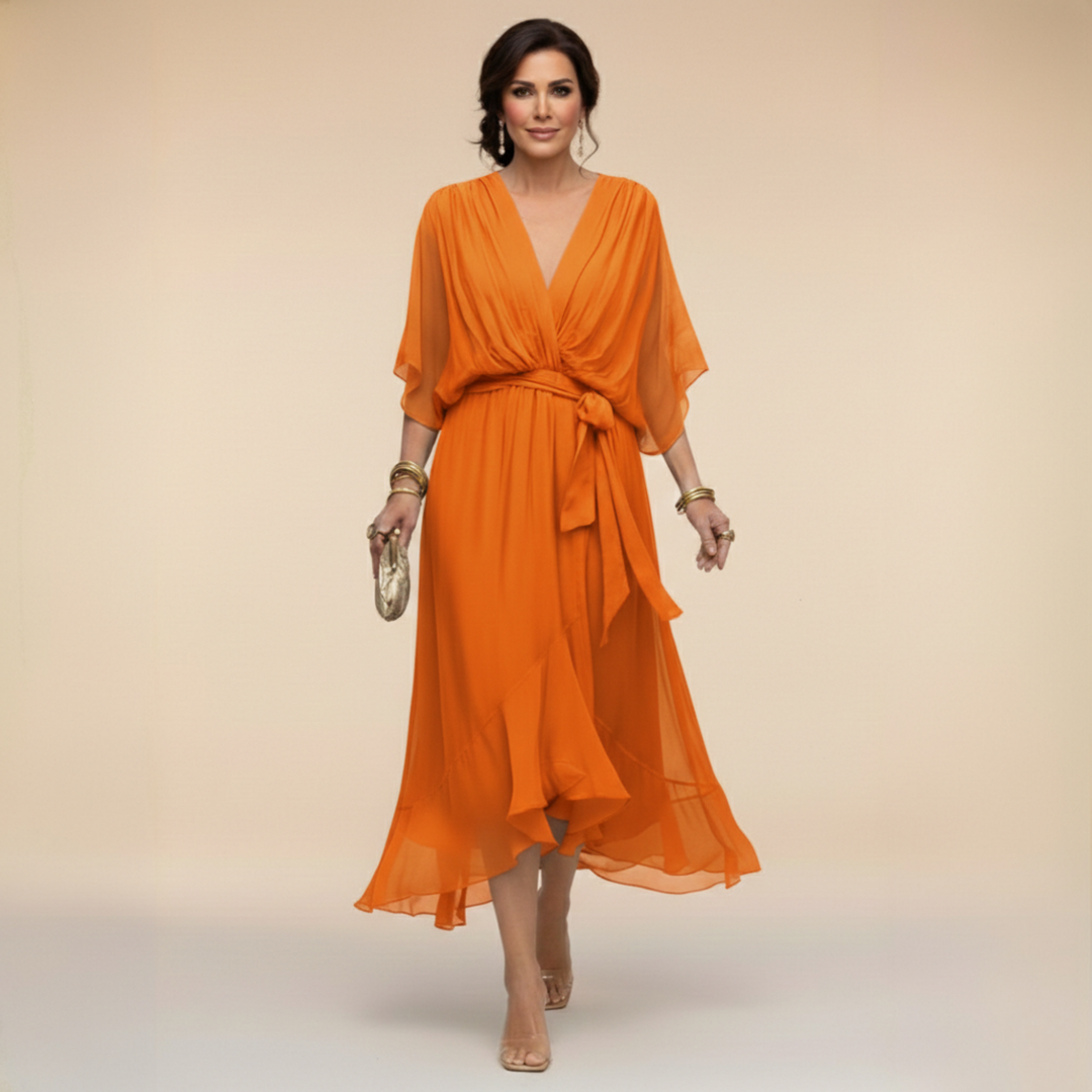 CHIFFON DRESS WITH V-NECK FOR WOMEN