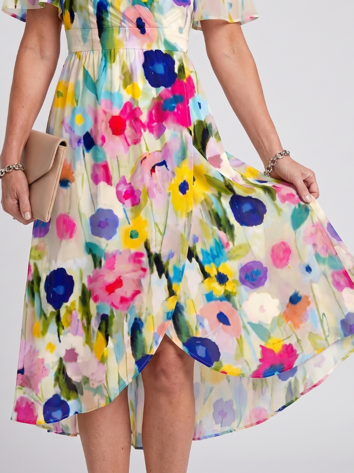 Women's Floral Print Flutter Sleeve Midi Dress for Effortless Style