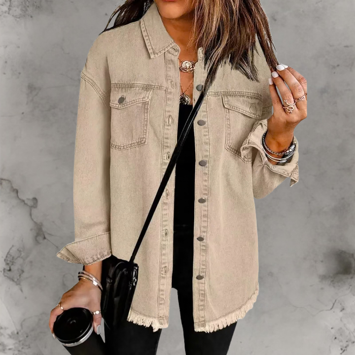 Kian Casual Denim Jacket with Buttons, view 9 - Elena Harper
