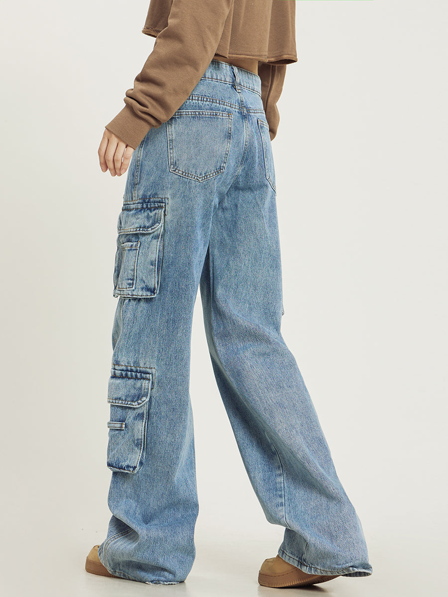 Large Cargo Jeans with Multiple Pockets - Elena Harper