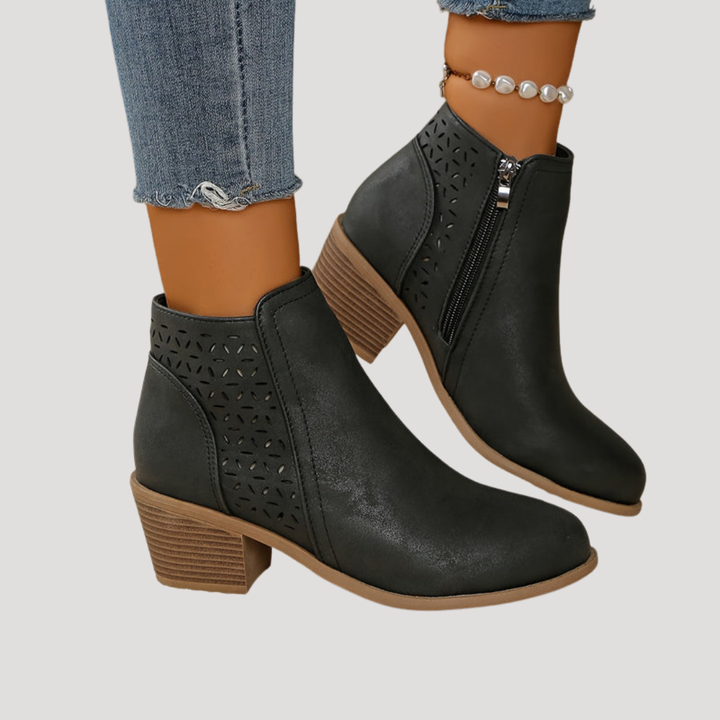 Women’s Square Heeled Ankle Boots with Cutouts
