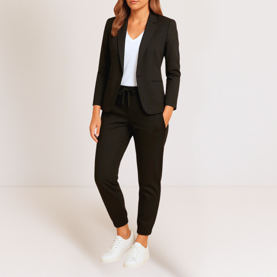 Slim Classic Blazer and Jogger Coordinated Set for Women, view 4 - Elena Harper