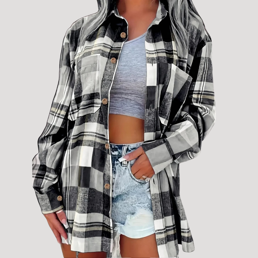 Casual Button-Up Checkered Shirt for Women