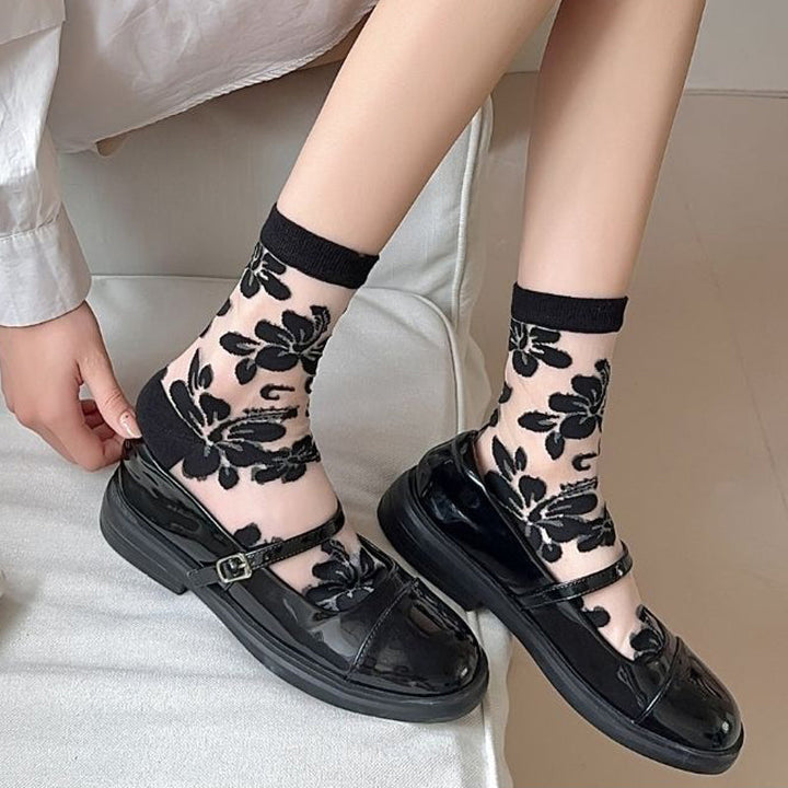 Breathable Jacquard Floral Socks