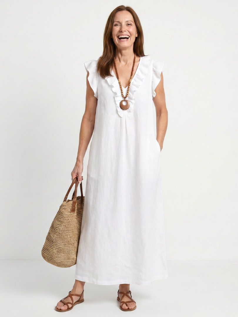 Adelaide Ruffle Trim Sleeveless Neck Midi Dress - Elena Harper