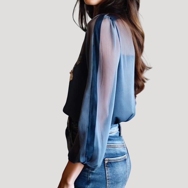 Chic Floral Printed Women's Blouse with Long Sleeves