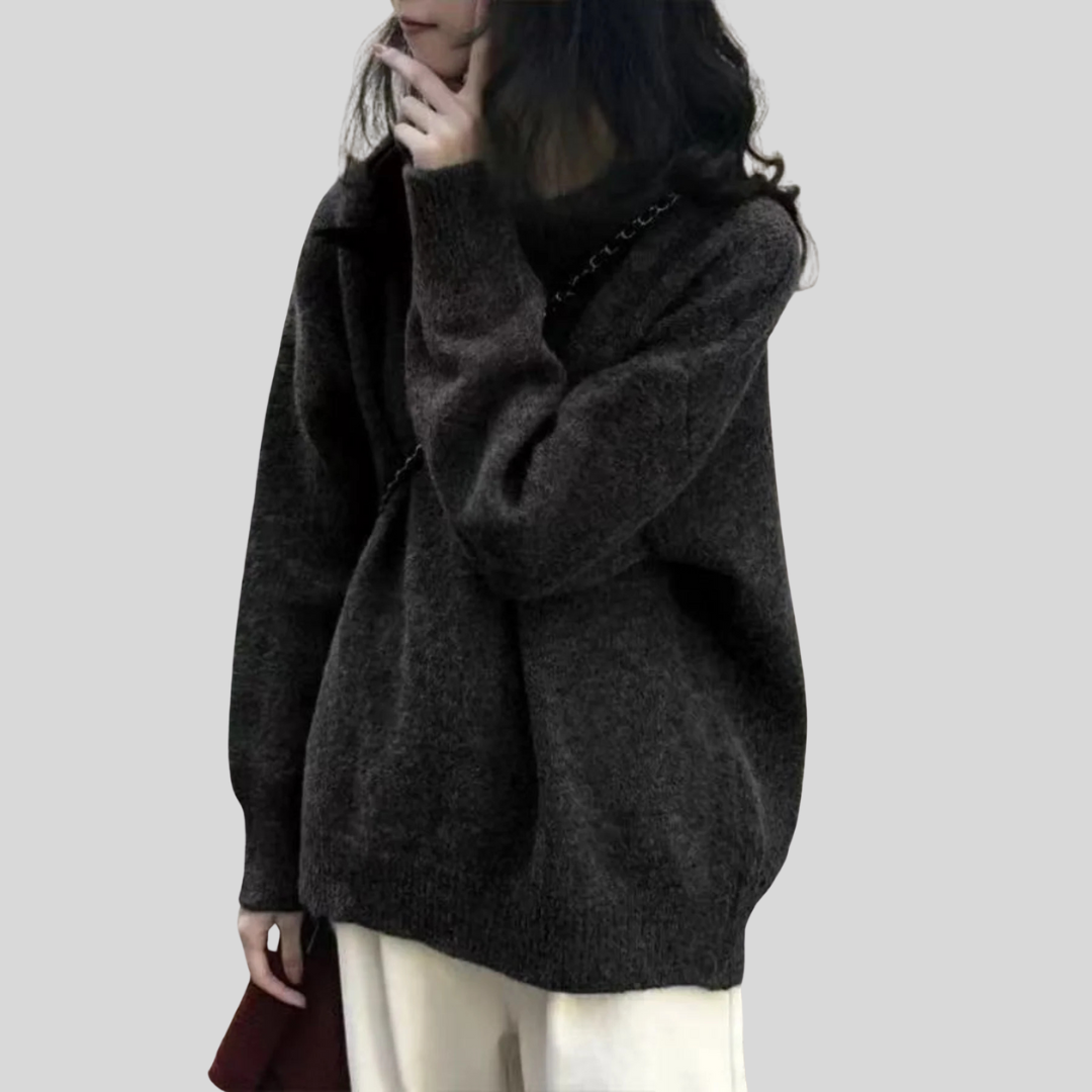 MIRIELLE Comfy Long Sleeve Round Neck Sweater, view 9 - Elena Harper