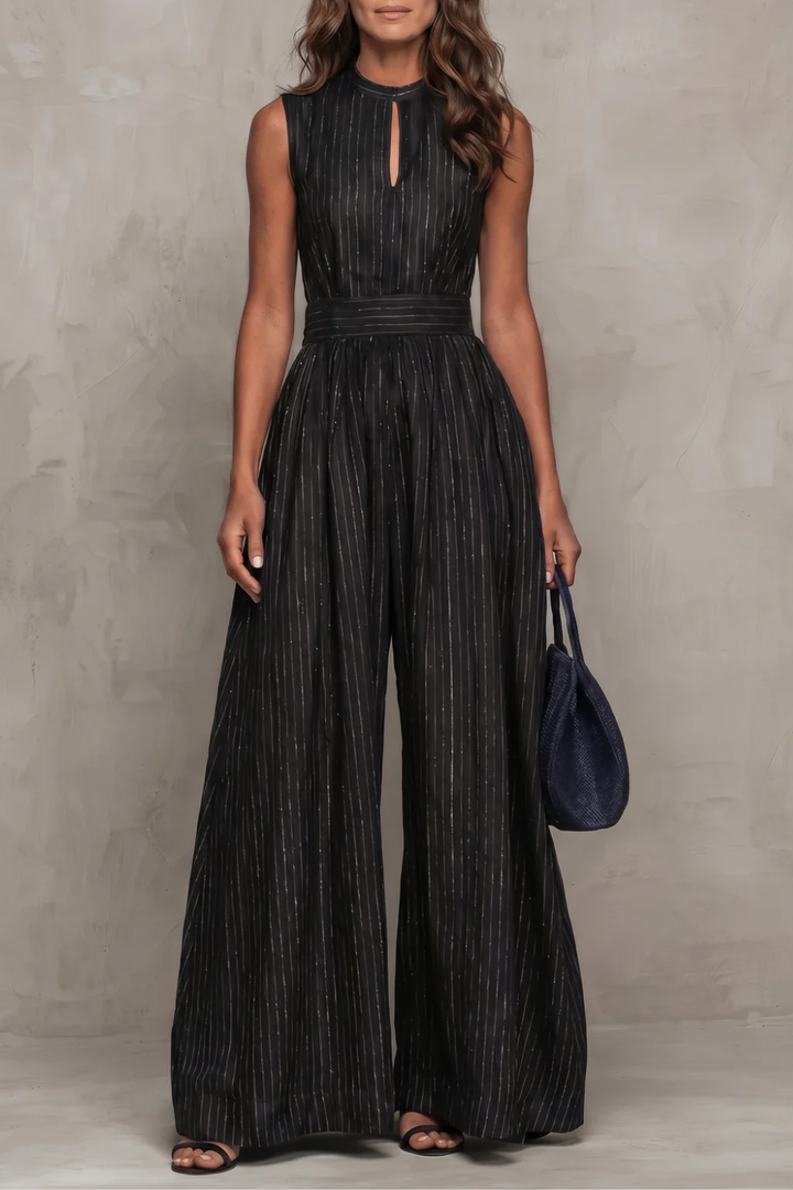 Women's Striped Wide Leg Jumpsuit with Keyhole Neckline Ambrielle, view 10 - Elena Harper