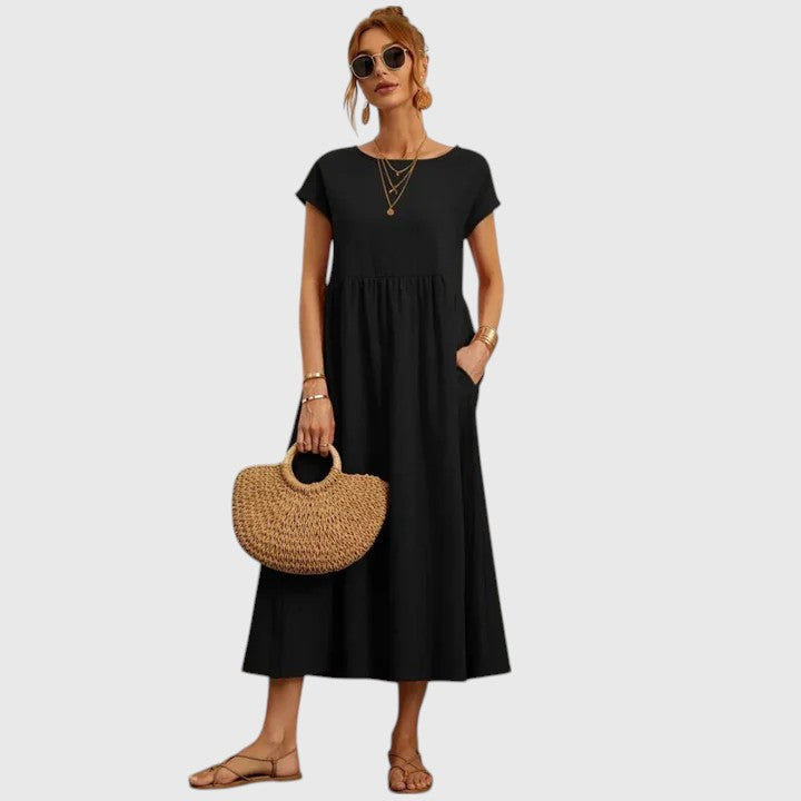 Women's Comfortable Midi Dress with Pockets - Effortlessly Chic Style