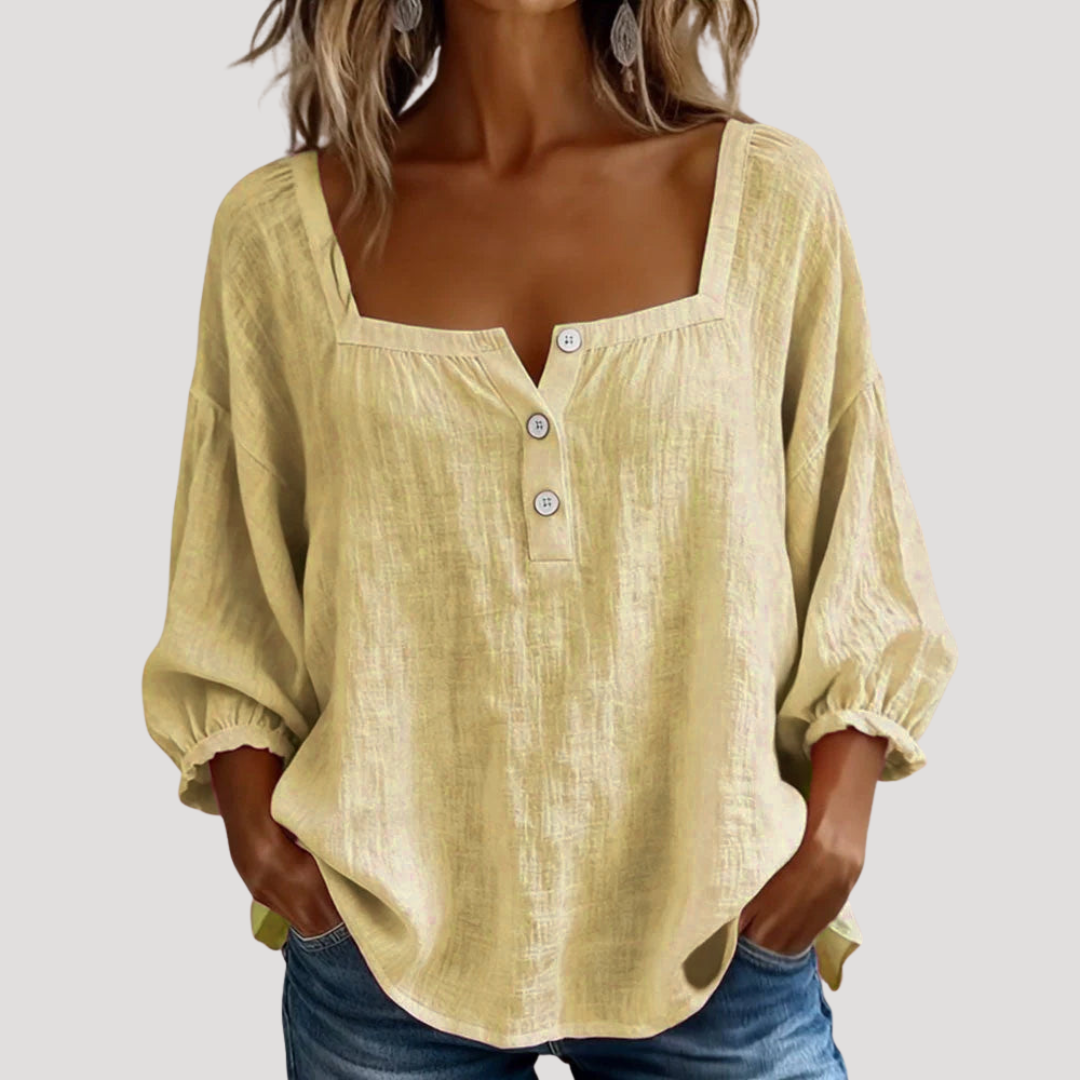 Casual Buttoned Square Neck Blouse for Women